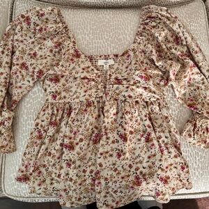 Entro Cream and Pink Floral Blouse